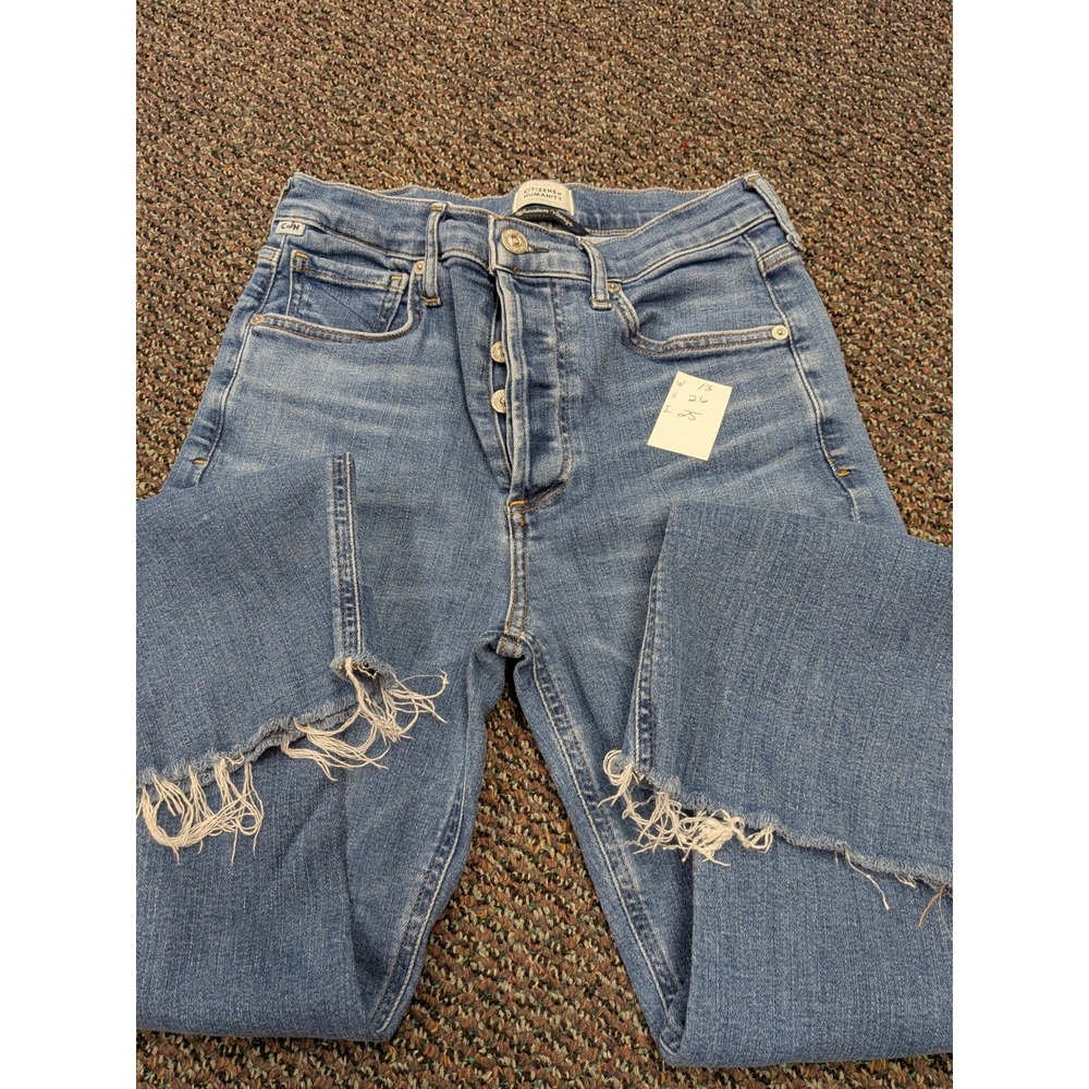 Citizens of Humanity Premium Vintage High Rise Button Fly Raw Hem Jeans Blue 26